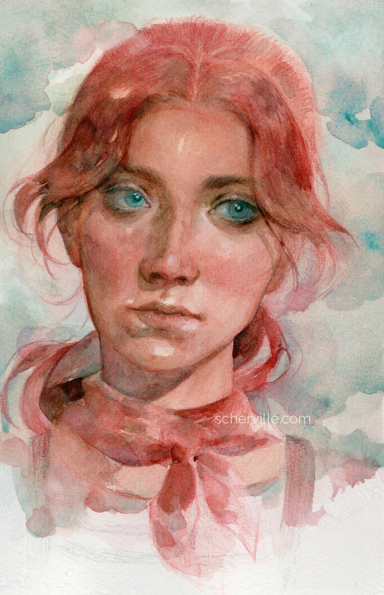 Maelle - watercolour and coloured pencil on Arches. 2025.