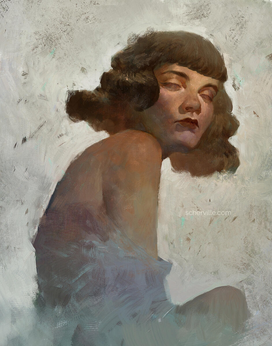 Stare - a digital illustration painted in Photoshop. 2025.