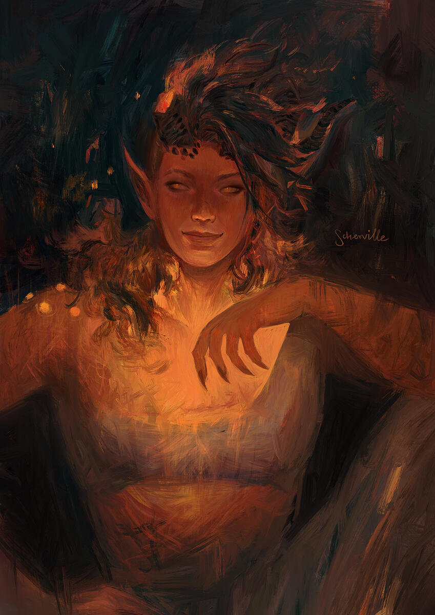 Karlach - a digital illustration painted in Procreate. 2023.